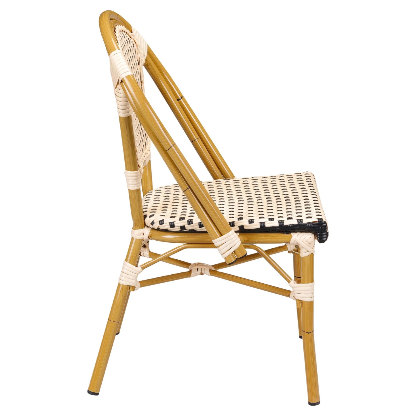 Aluminum Bamboo Patio Side Chair with Black and Cream Rattan19b8f7501c7418ed84