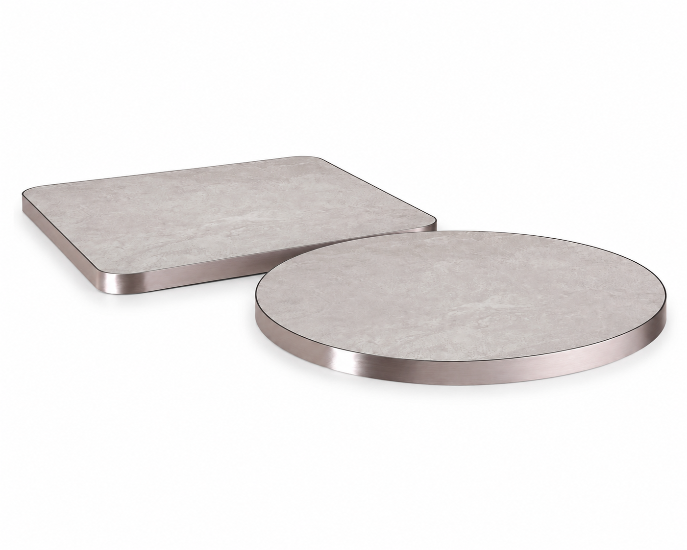 1-1/8" Light Taupe Sintered Stone Outdoor Table Tops with Rose Gold Aluminum Alloy Edging