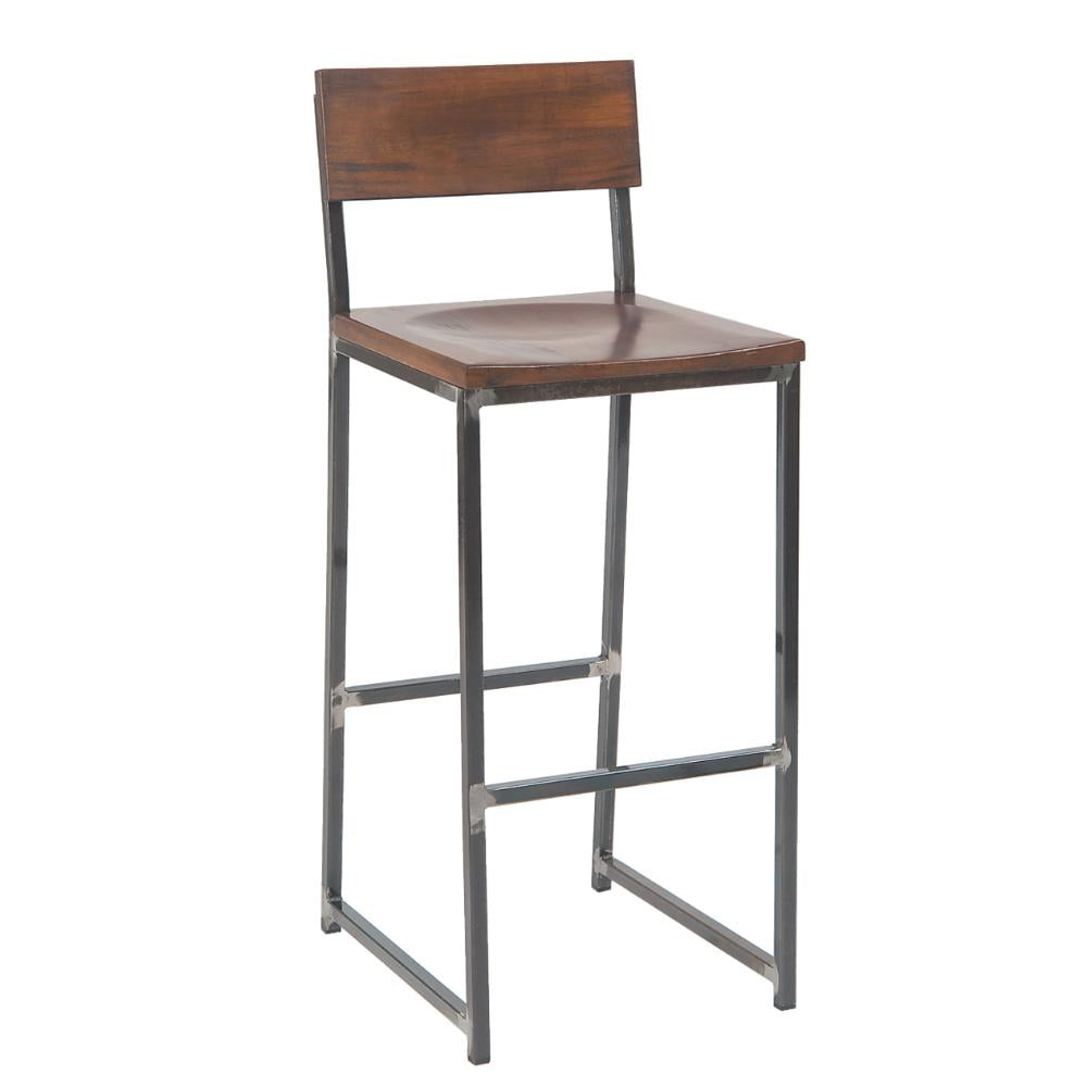 steel barstool with rubber wood back and seat walnut