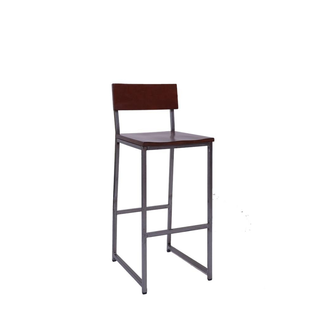 clear coat metal barstool with walnut color beechwood back seat