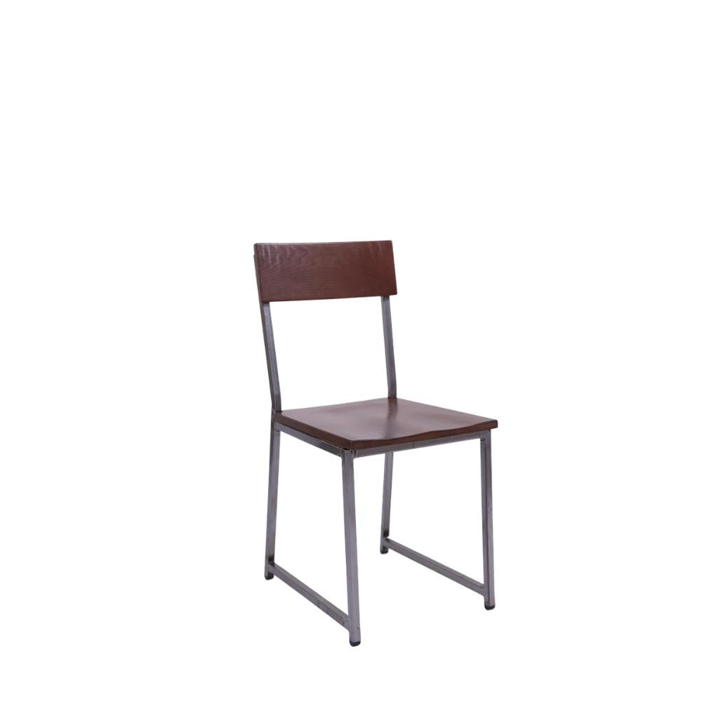 clear coat metal chair with walnut color beechwood back seat