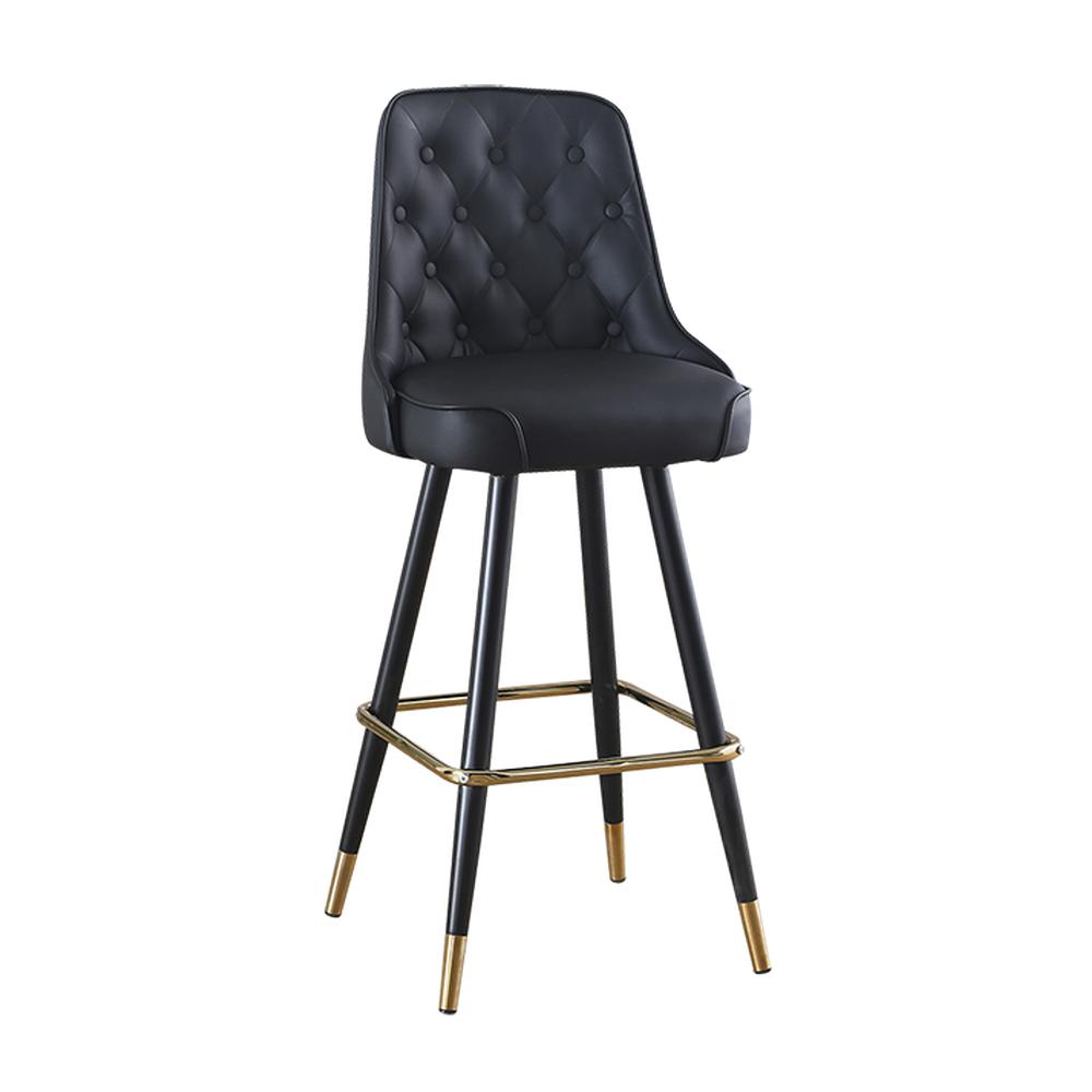 Button Tufted Metal Bar Stool with Black Vinyl Seat