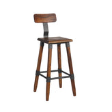 Industrial T-Back Bar Stool with Elmwood Back and Seat in Walnut Finish