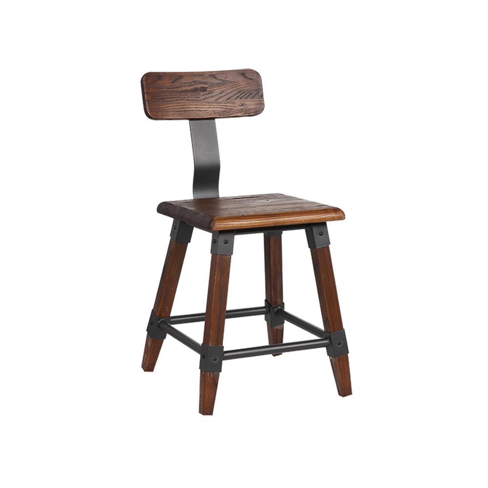Industrial T-Back Side Chair with Elmwood Back and Seat in Walnut Finish