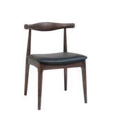 rubber wood chair in walnut finish with black vinyl seat
