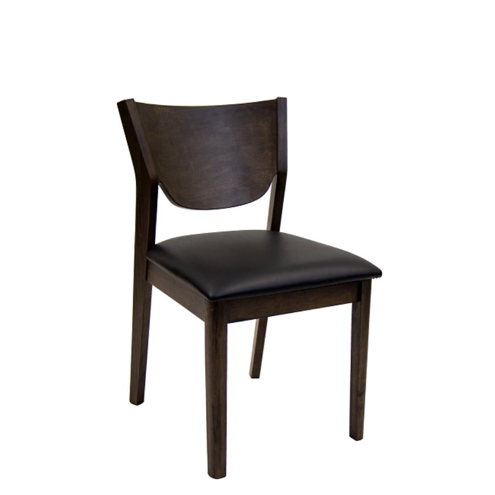 dark walnut rubber wood chair with black vinyl seat 2