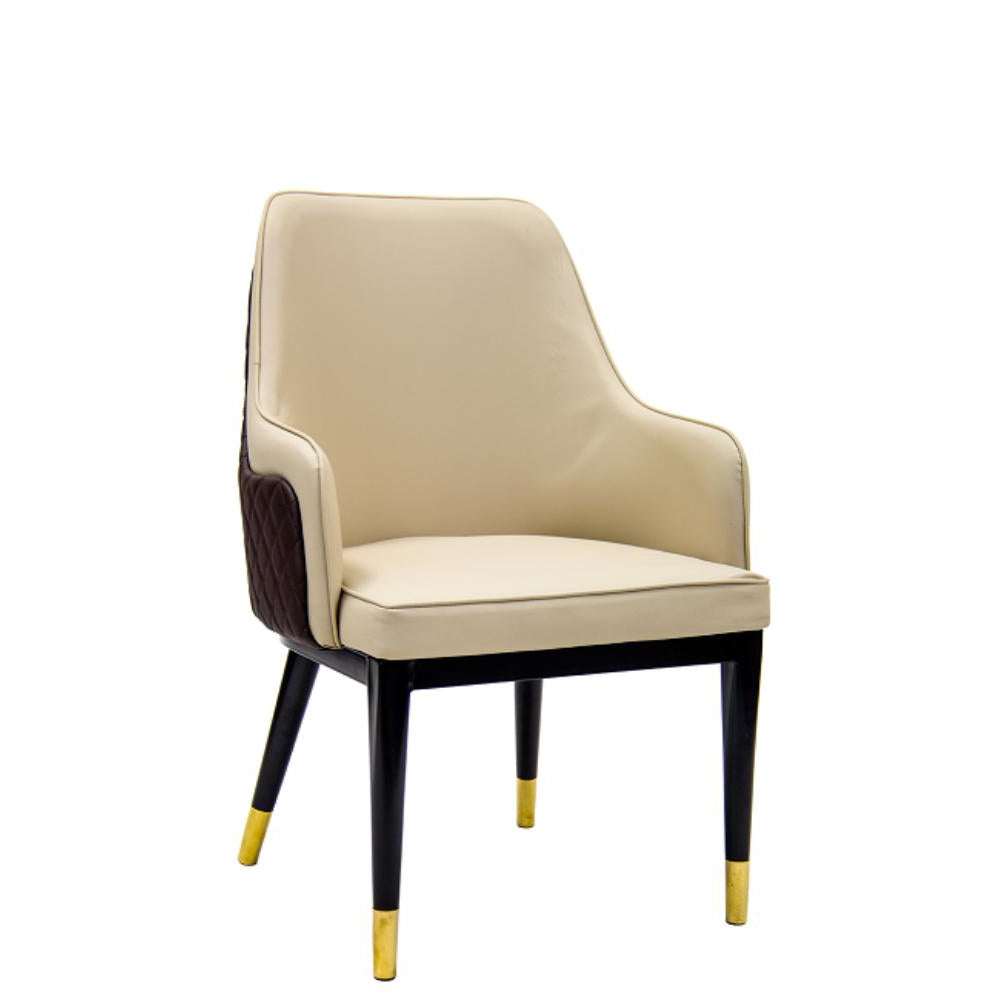 indoor lounge chair with metal frame and cream vinyl seat and back