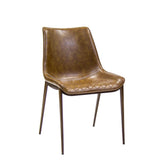 indoor wood grain metal chair with brown vinyl seat and back