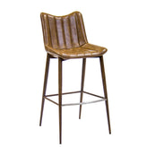 indoor wood grain metal barstool with brown vinyl seat and back 2