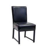 indoor black metal lounge chair w black vinyl seat and back