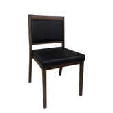 wood grain metal chair in walnut finish black vinyl seat and back