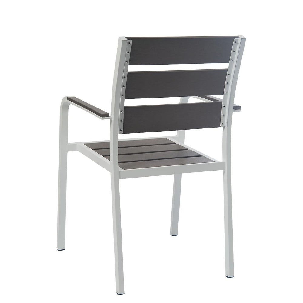 Outdoor White Powder Coated Aluminum Armchair With Gray Imitation Teak Slats