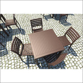 ares resin square dining set with 4 chairs brown isp1641s brw
