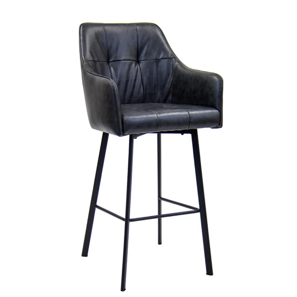 indoor metal barstool with vinyl seat and back in dark grey finish