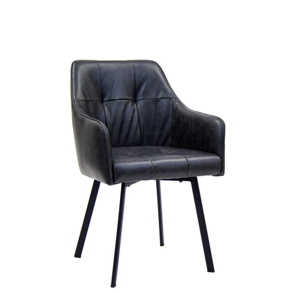 indoor metal armchair with vinyl seat and back in dark grey finish