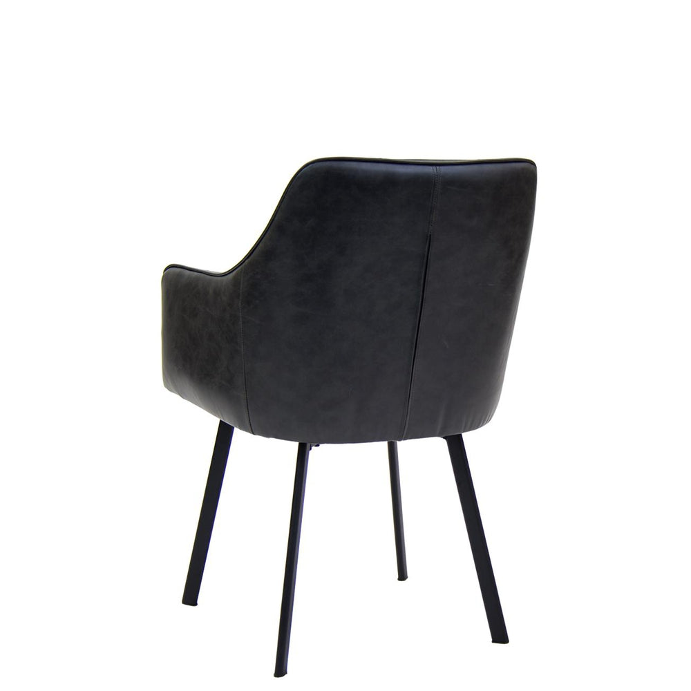 Indoor Gray Upholstered Metal Armchair With Vinyl Seat And Back