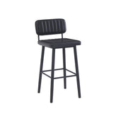Black Metal Bar Stool with Black Upholstered Fluted Back and Seat