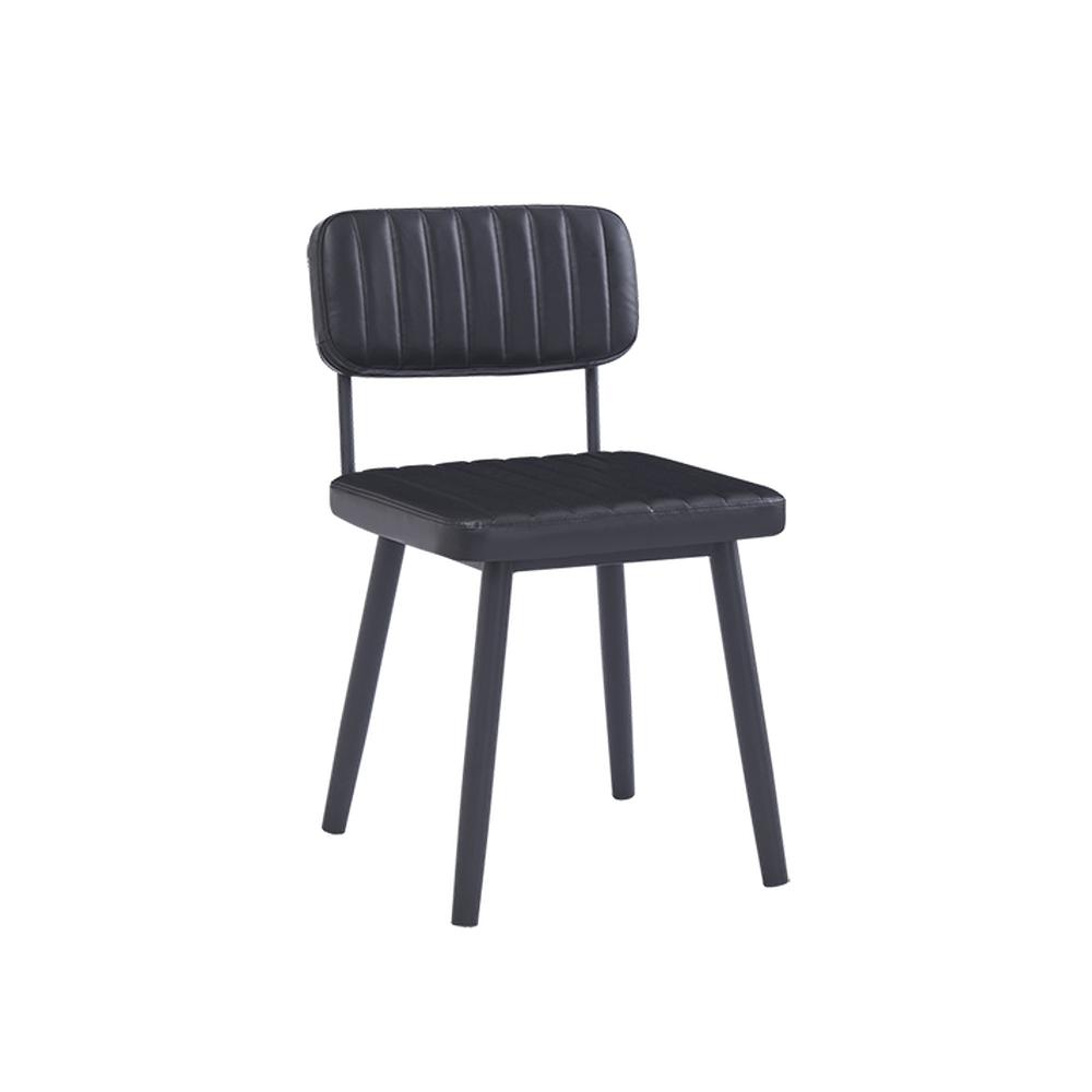 Black Metal Side Chair with Black Upholstered Fluted Back and Seat