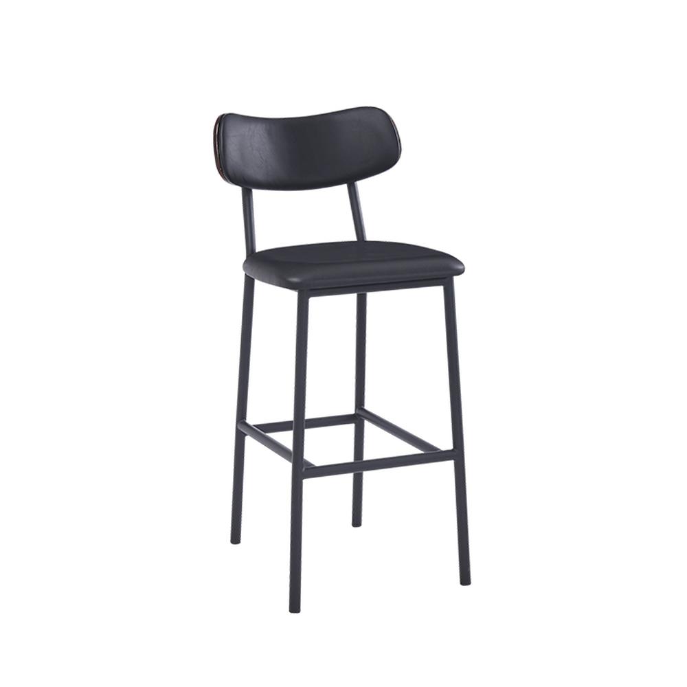 Black Metal Bar Stool with Black Upholstered Modern Back and Seat