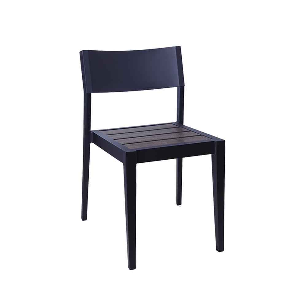 Aluminum Outdoor Side Chair with Dark Brown Imitation Teak Slat Seat