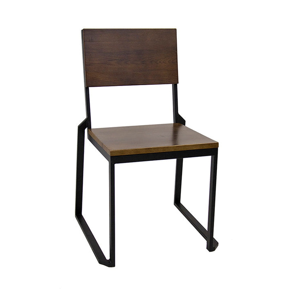 Walnut Color Ashwood Back & Seat Indoor Black Metal Chair