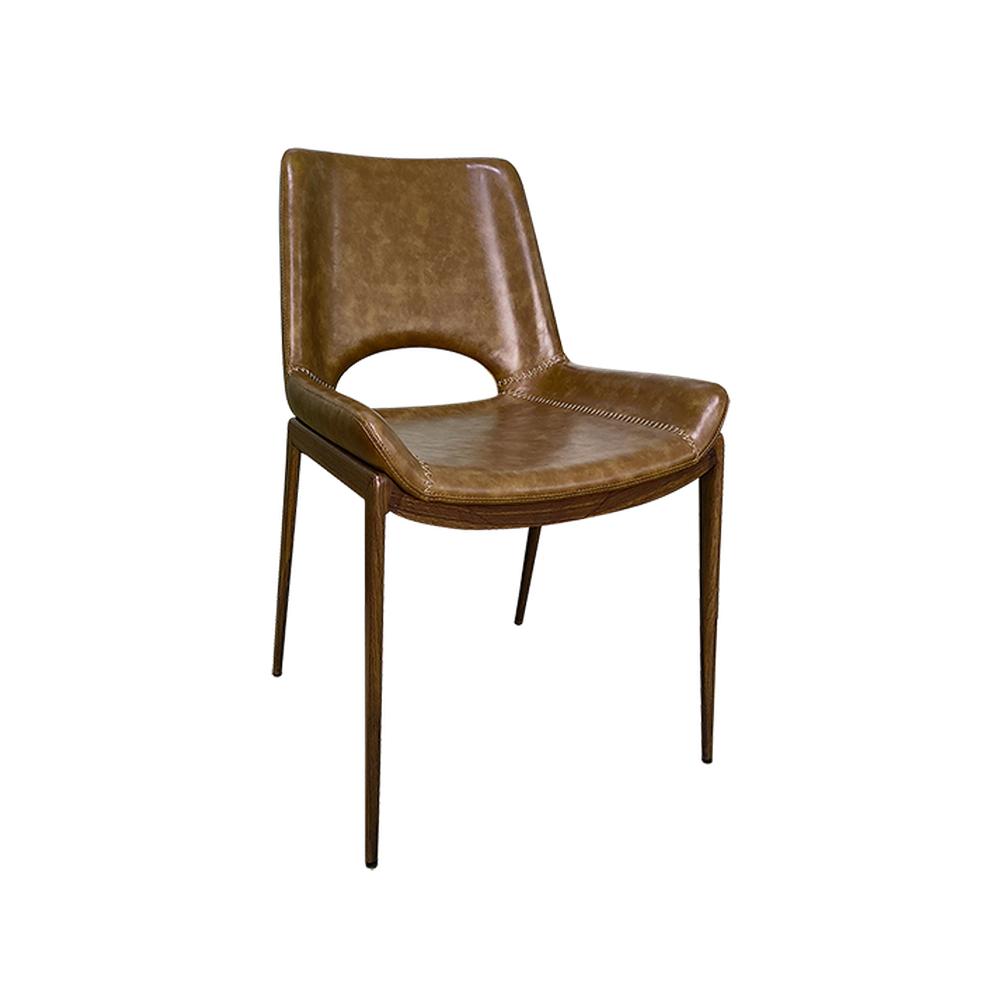 Wood Grain Steel Upholstered Chair with Cross Stitched Brown Vinyl