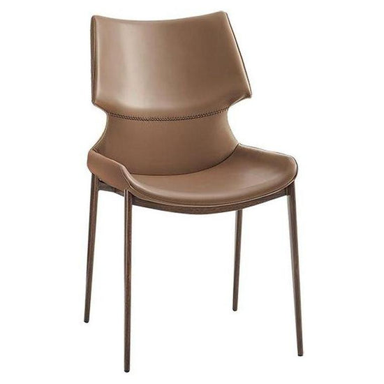 Wood Grain Metal Chair with Vinyl Seat in Tan Brown Restaurant