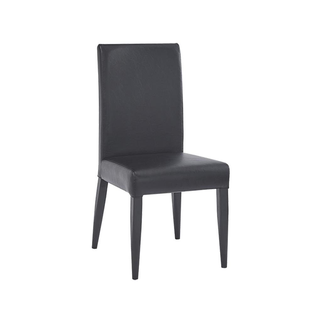 Black Metal Side Chair with Black Upholstered High Back and Padded Seat