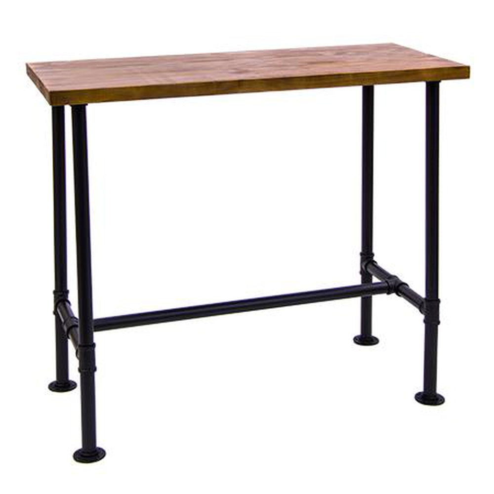 Indoor Bar Height Pinewood Table Top with Black Pipe Metal Base