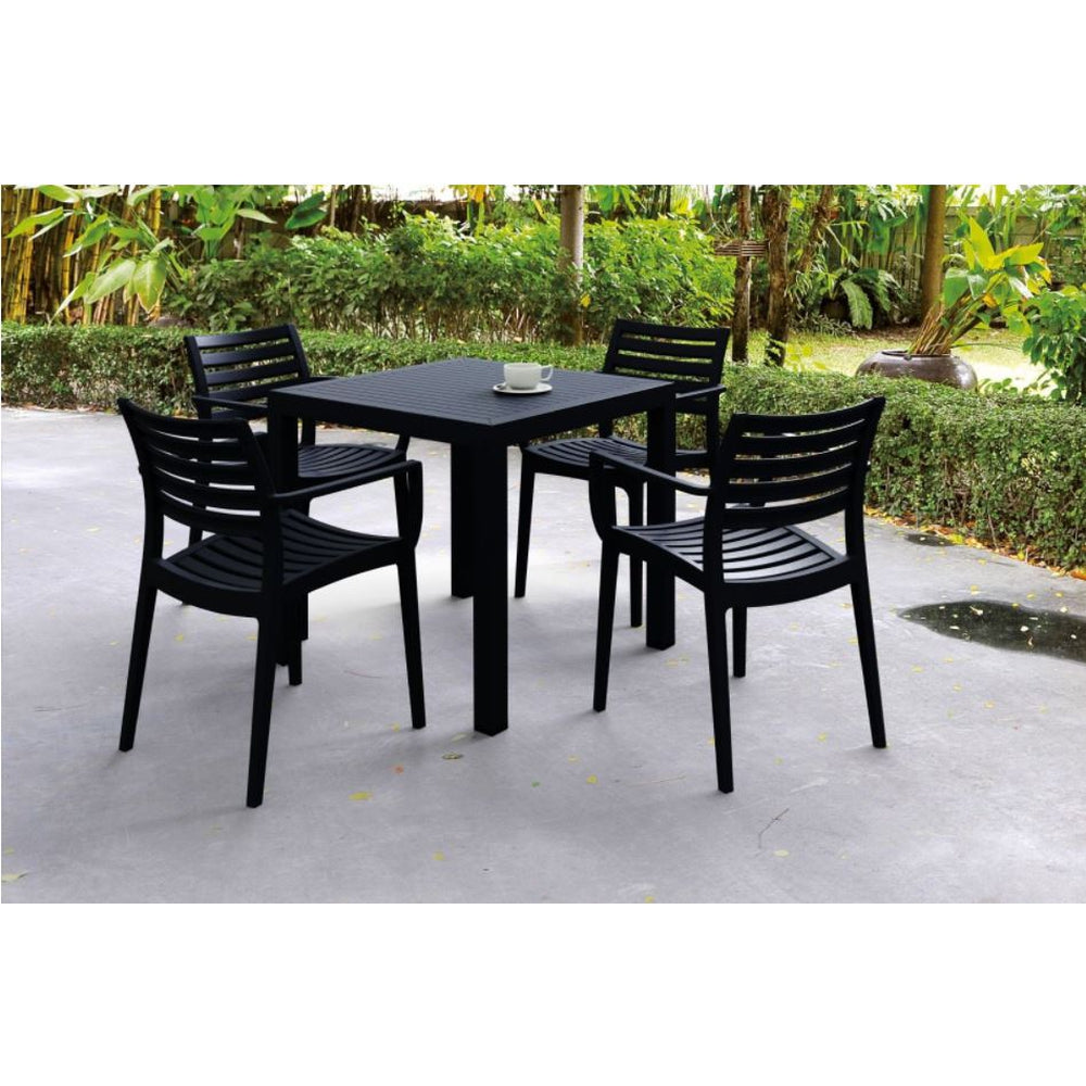 artemis resin square dining set with 4 arm chairs brown isp1642s brw