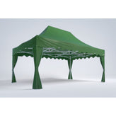 20x13ft canopy tent with scalloped valances and corner curtains
