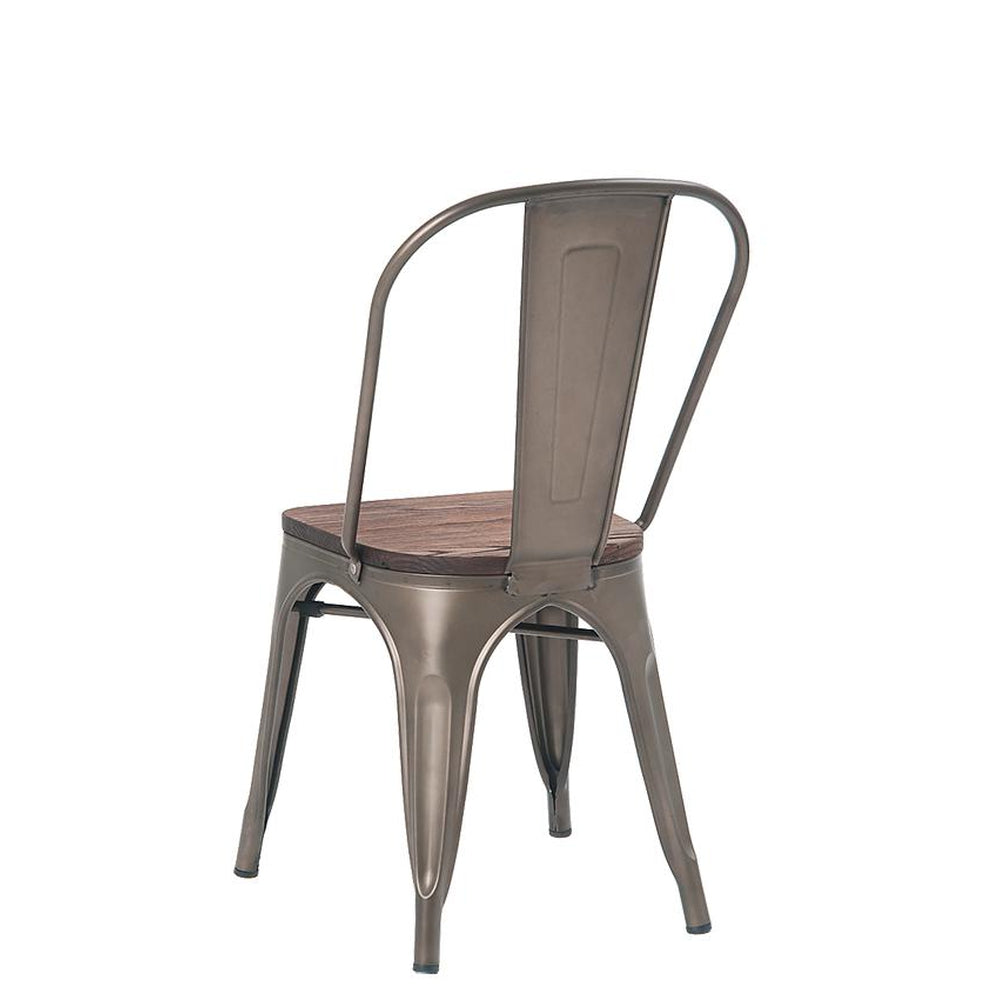 Tolix Style Indoor Wooden Seat Steel Chair - Gunmetal