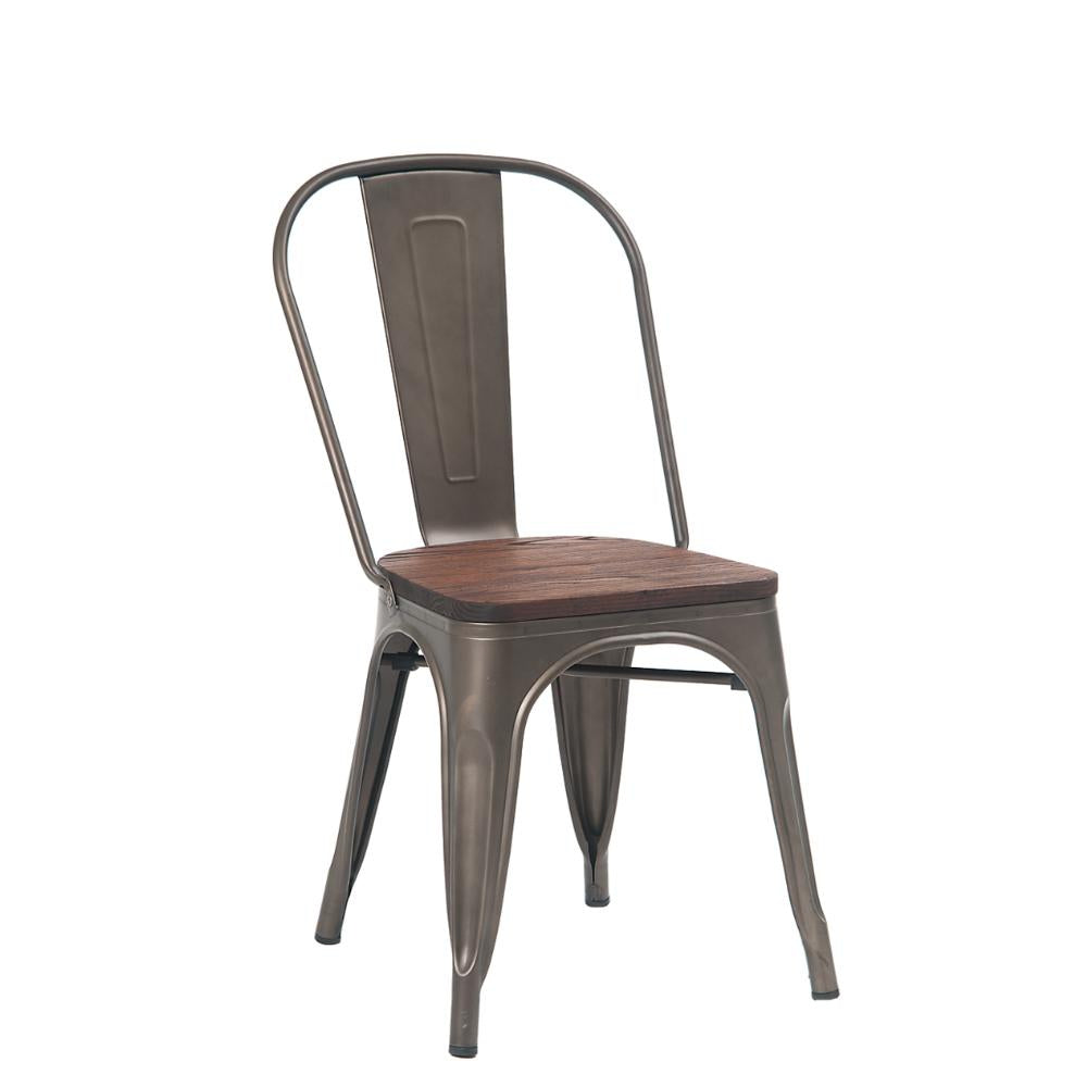 indoor wooden seat steel chair gunmetal