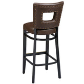 Modern Upholstered Square Relief Back Bar Stool with Nail Trim