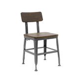 Gunmetal Steel Industrial Side Chair with Elmwood Back and Seat in Walnut Finish