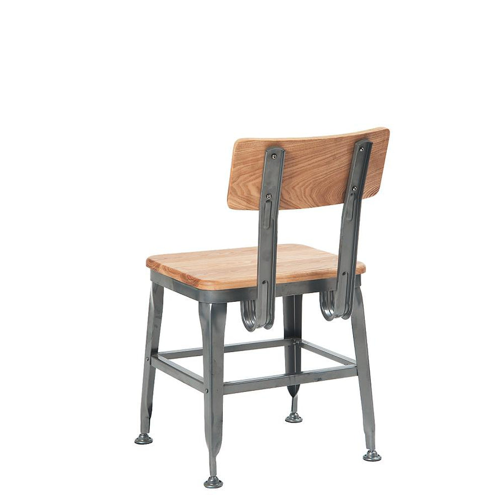 Octane Indoor Distressed Steel Chair With Elm Wood Back & Seat