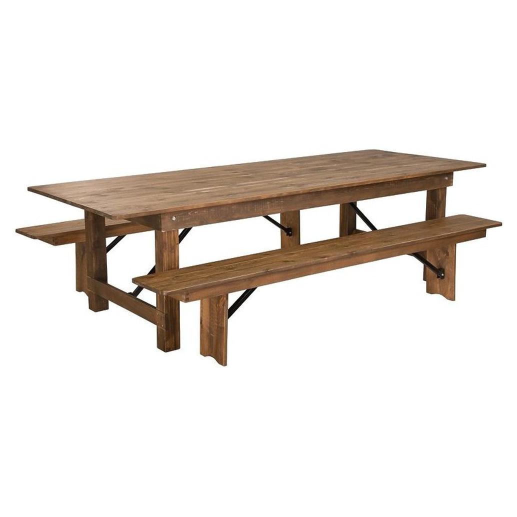 Antique Rustic Folding Farm Table and Two Bench Set 9' x 40in | Tables ...