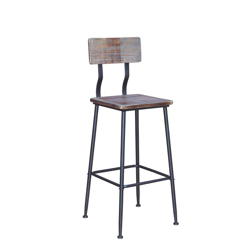 metal barstool with pine wood back and seat black