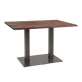 indoor steel table with walnut color elm wood top steel legs in dark gun color coating 3