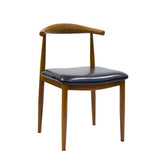 wood grain elbow steel chair with black vinyl seat