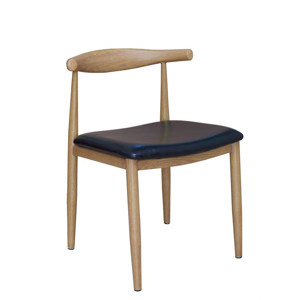 wood grain steel chair with black vinyl seat natural and black