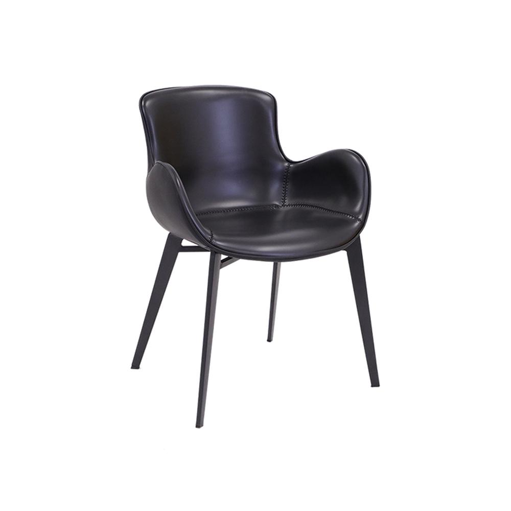 Black Metal Arm Chair with Black Upholstered Modern Bucket Seat
