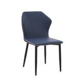 Black Steel Upholstered Chair with Cross Stitched Blue Vinyl
