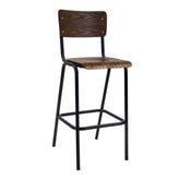 black metal bar stool with veneer seat and back