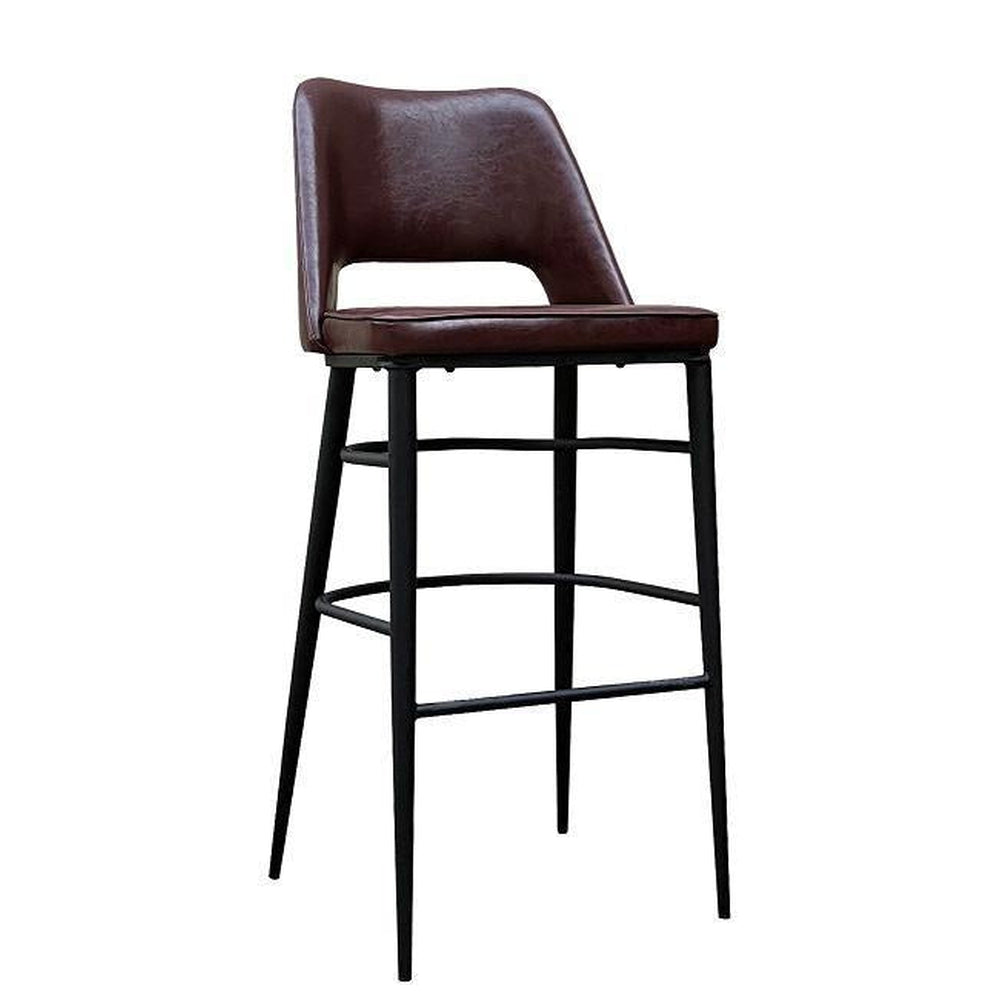 vintage black steel bar stool dark brown vinyl seat