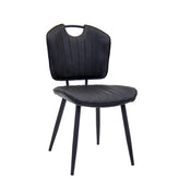 black steel chair with modern pleated black vinyl back and seat