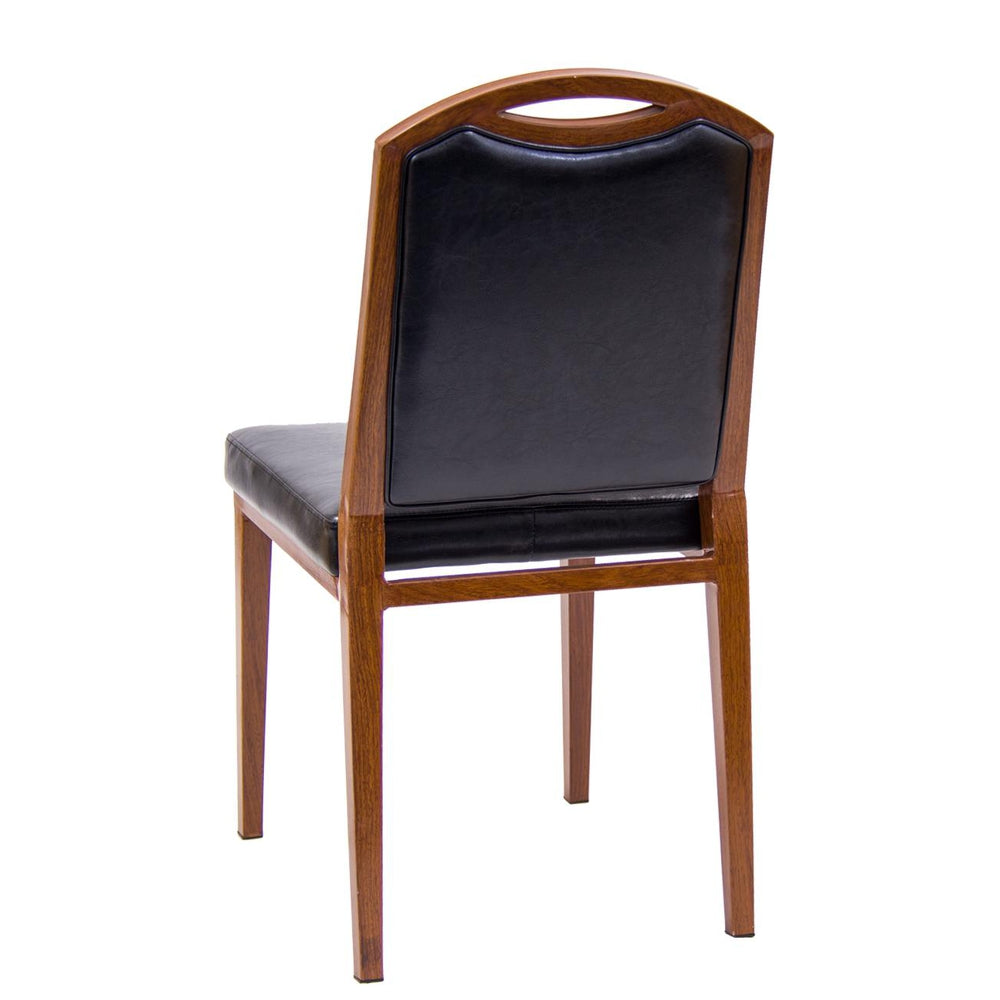 Indoor Wood Grain Metal Chair with Black Vinyl Seat and Back