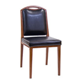 erp indoor wood grain metal chair with black vinyl seat and back