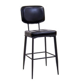indoor black metal bar stool with vinyl seat back