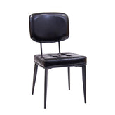 indoor black metal chair with vinyl seat back